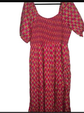 Women's Pink Floral Maxi Dress with Smocked Bodice